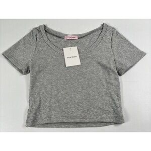 Pink Soda Juniors Crop Tank Top Size XS Short Sleeve Light Gray